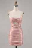 Blush Cut Out Ruched Tight Glitter Short Prom Dress