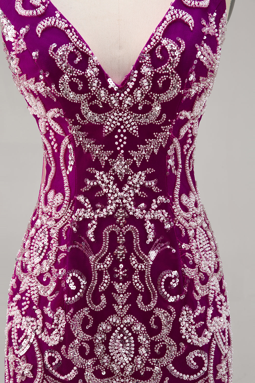 Sparkly Fuchsia Beaded Bodycon Cocktail Dress