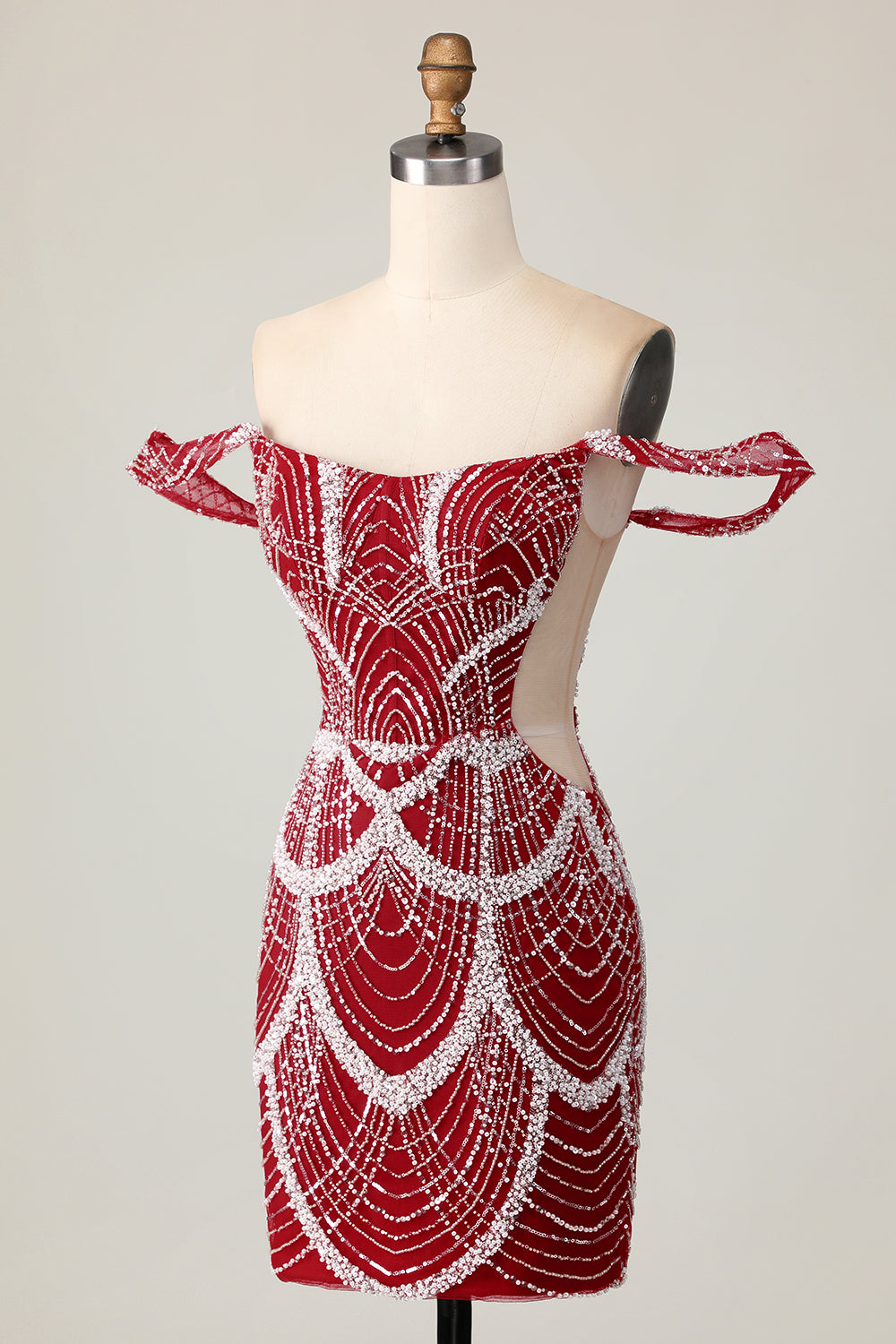 Off the Shoulder Bodycon Red Cocktail Dress with Sequins
