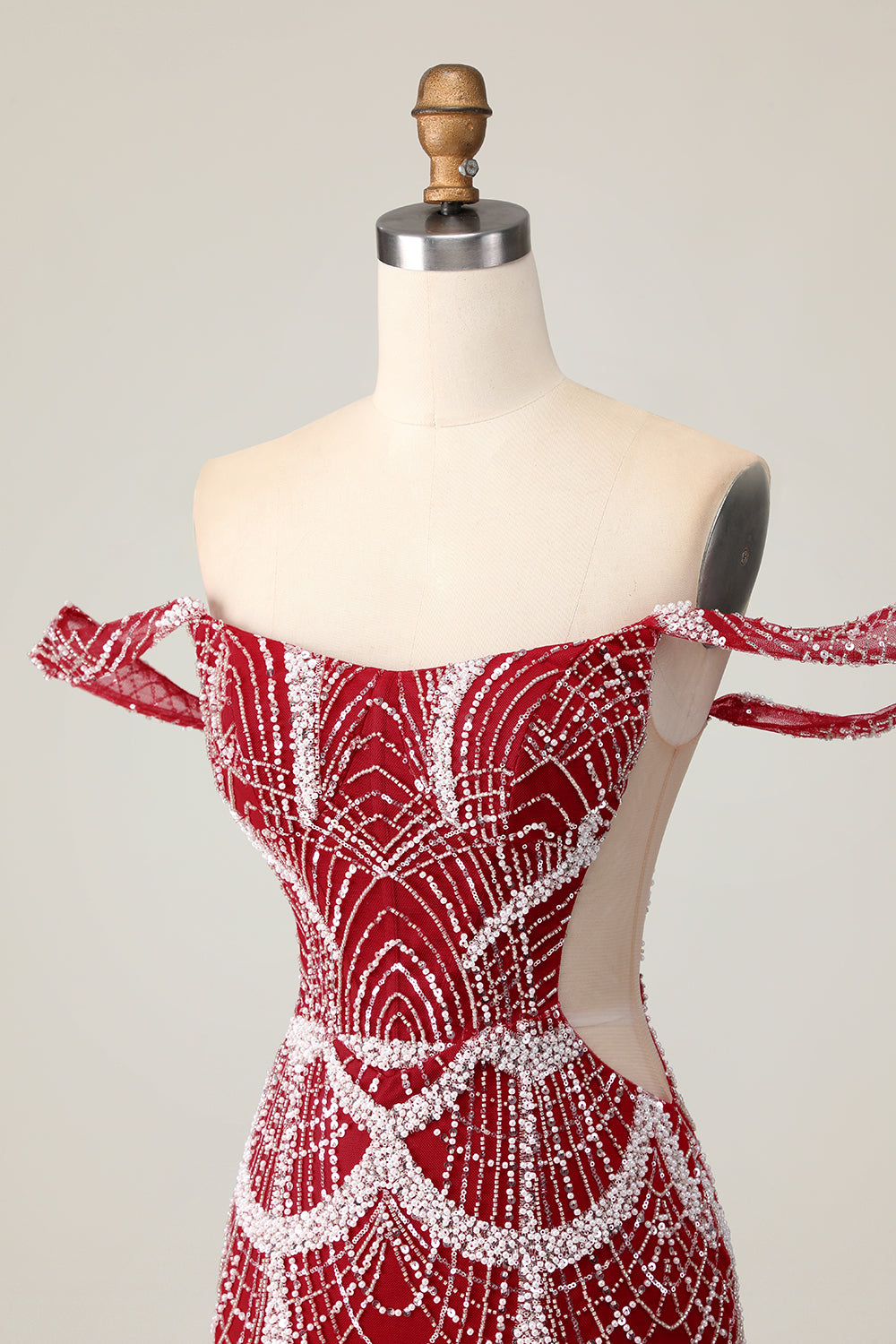 Off the Shoulder Bodycon Red Cocktail Dress with Sequins