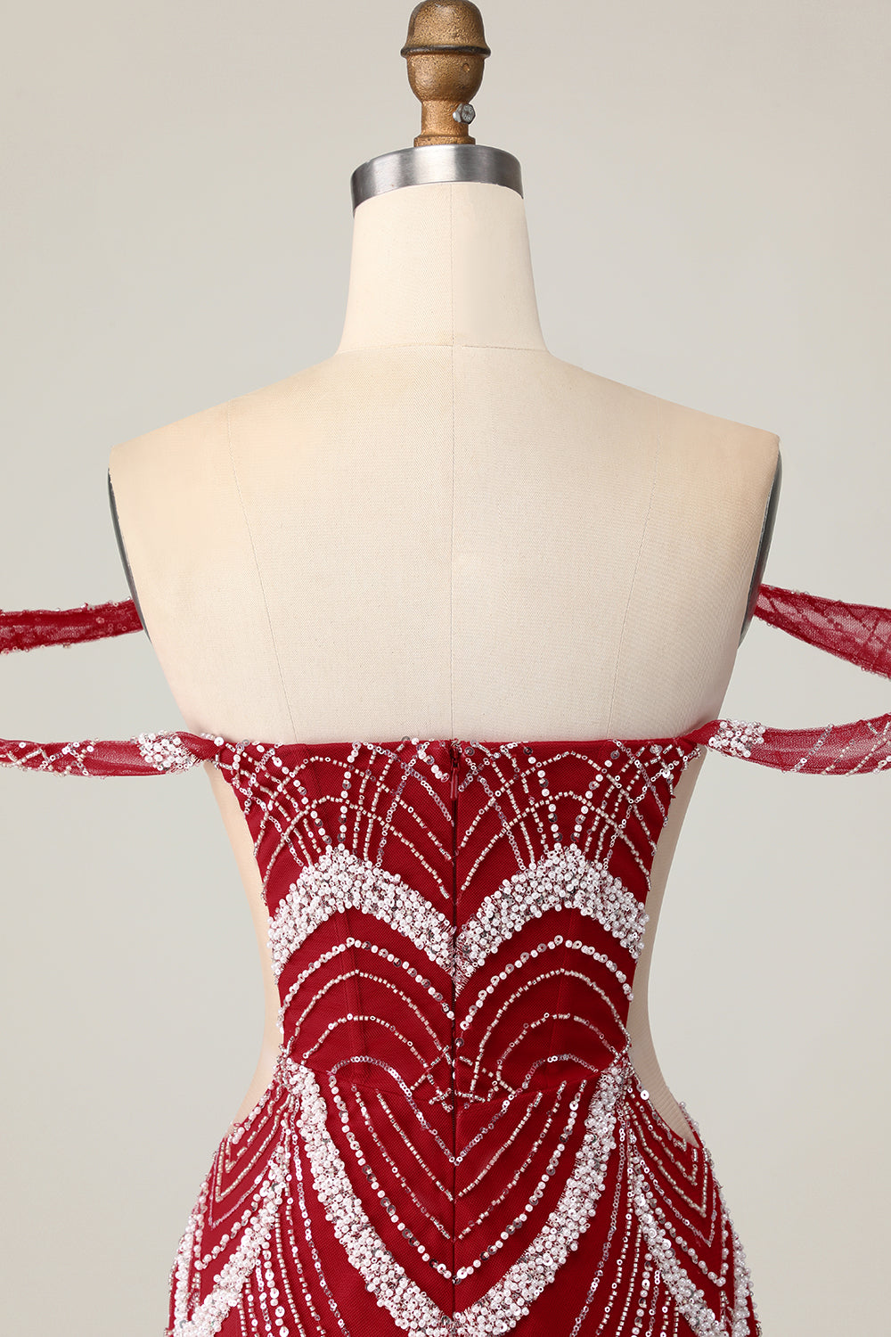 Off the Shoulder Bodycon Red Cocktail Dress with Sequins