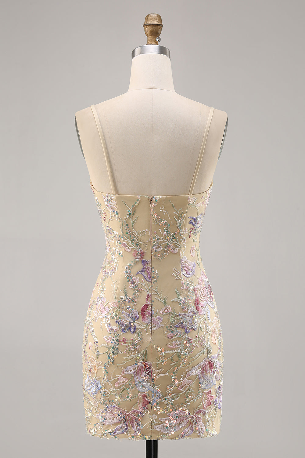 Apricot Floral Embroidered Bodycon Short Prom Dress