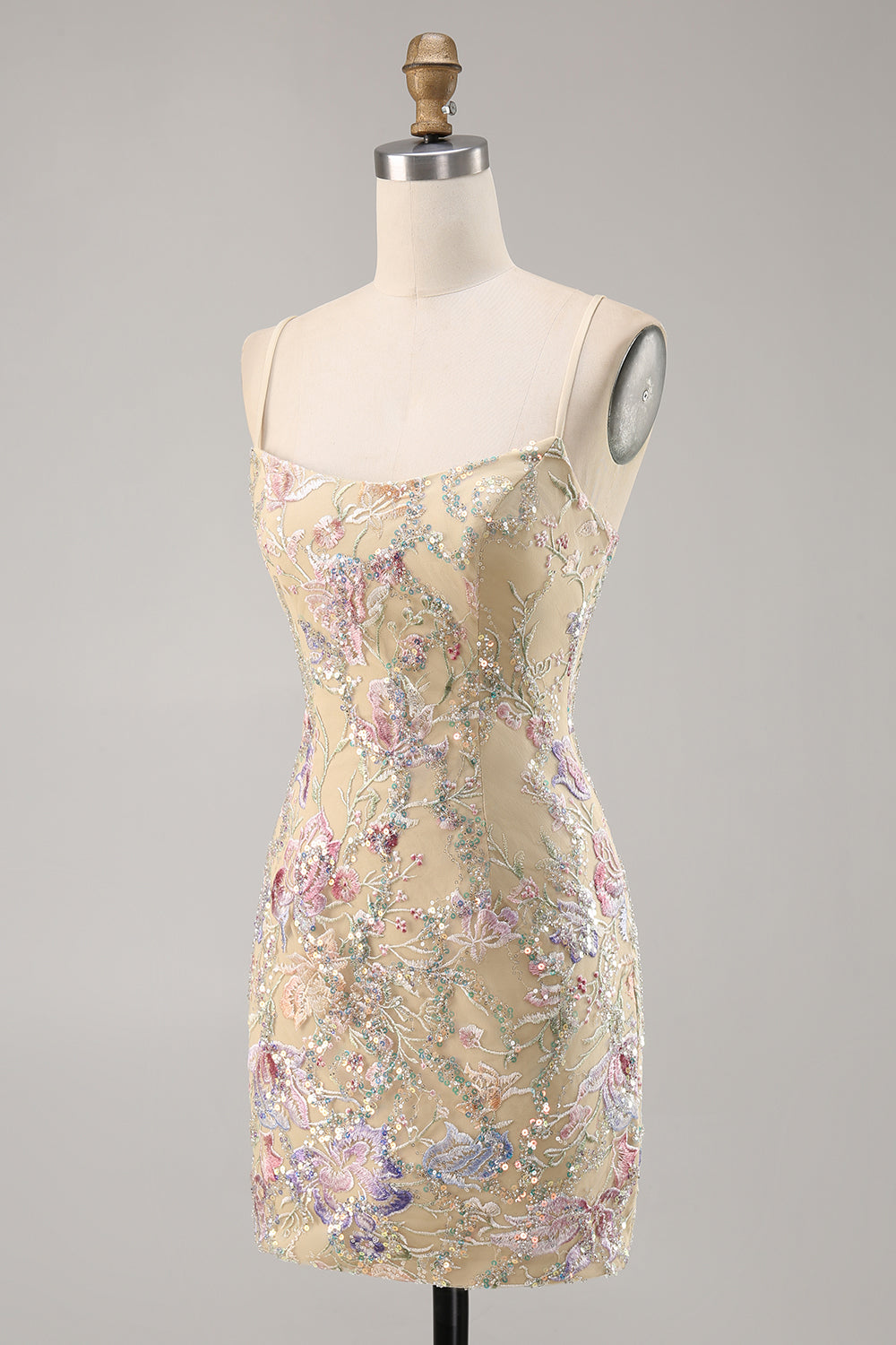 Apricot Floral Embroidered Bodycon Short Prom Dress