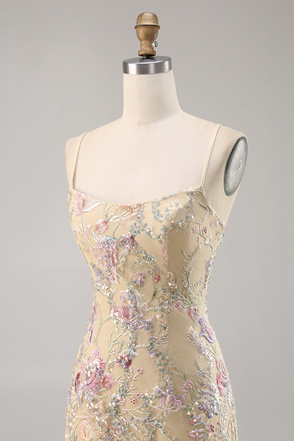 Apricot Floral Embroidered Bodycon Short Prom Dress