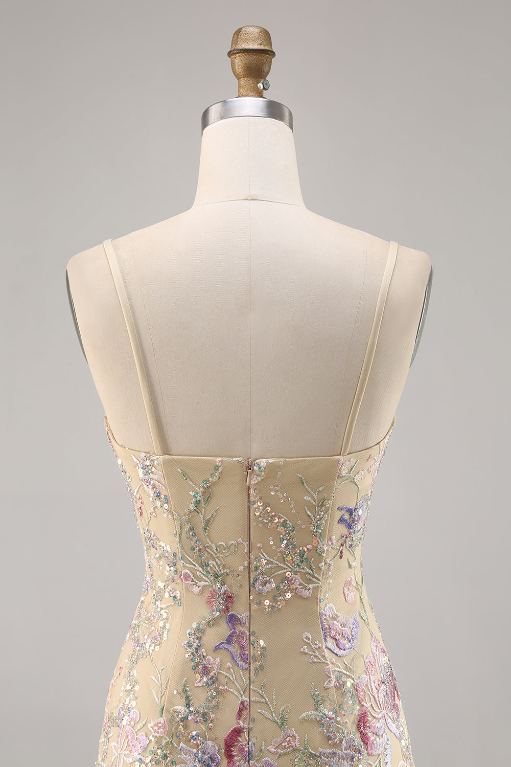 Apricot Floral Embroidered Bodycon Short Prom Dress