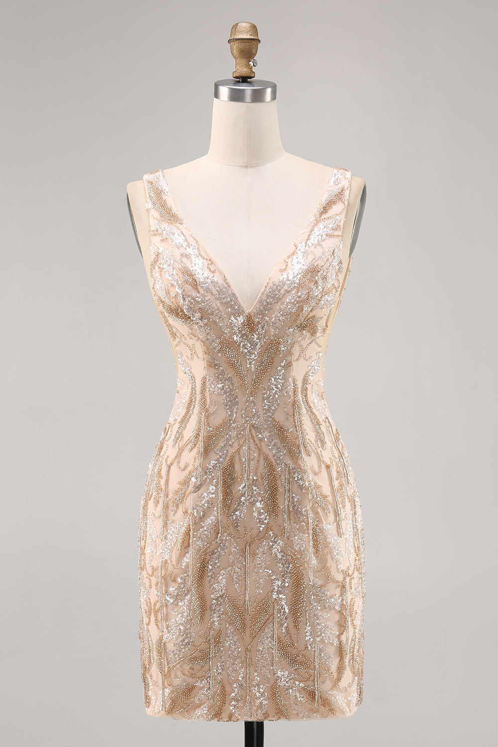 Beaded Champagne Bodycon Cocktail Dress with Sequins