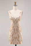 Beaded Champagne Bodycon Cocktail Dress with Sequins