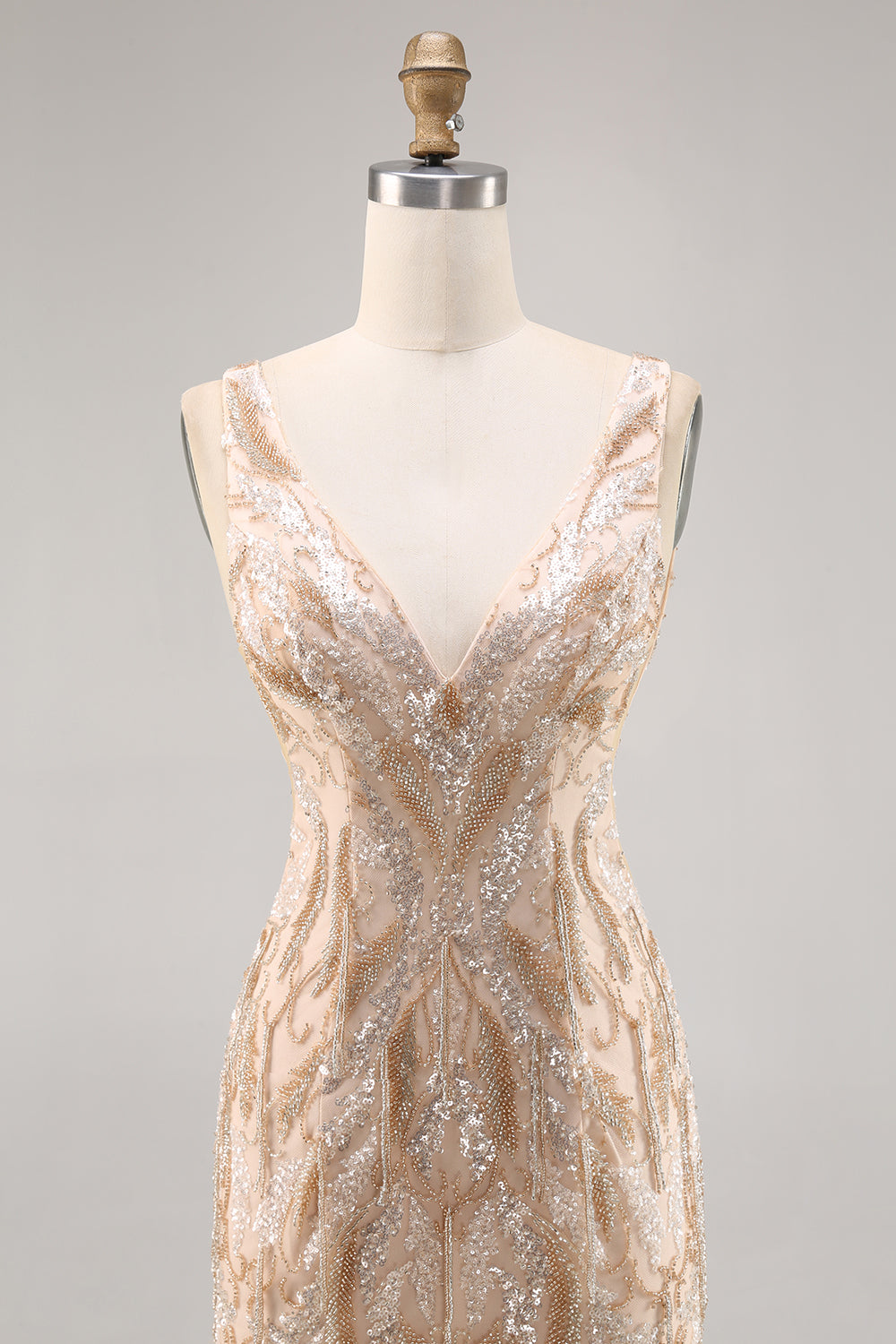 Beaded Champagne Bodycon Cocktail Dress with Sequins