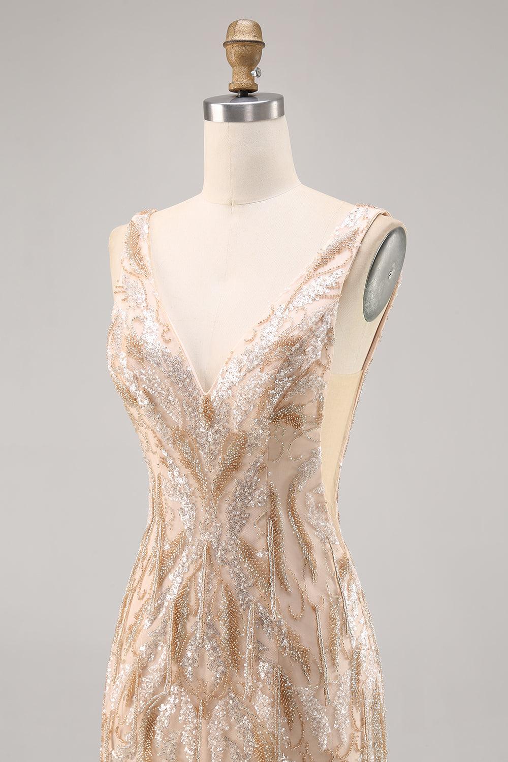 Beaded Champagne Bodycon Cocktail Dress with Sequins