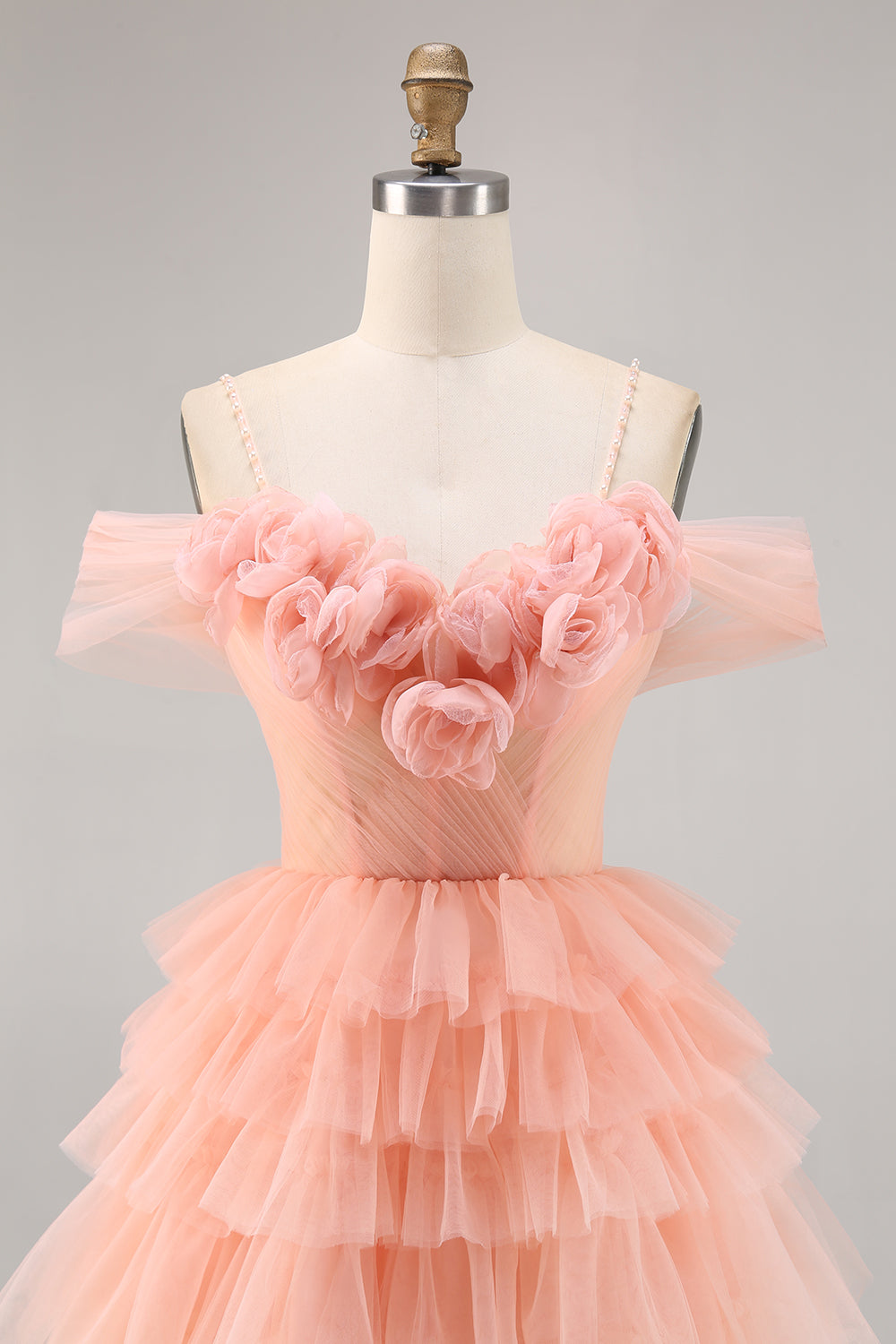 Cute Blush Tiered A Line Short Prom Dress with 3D Flowers