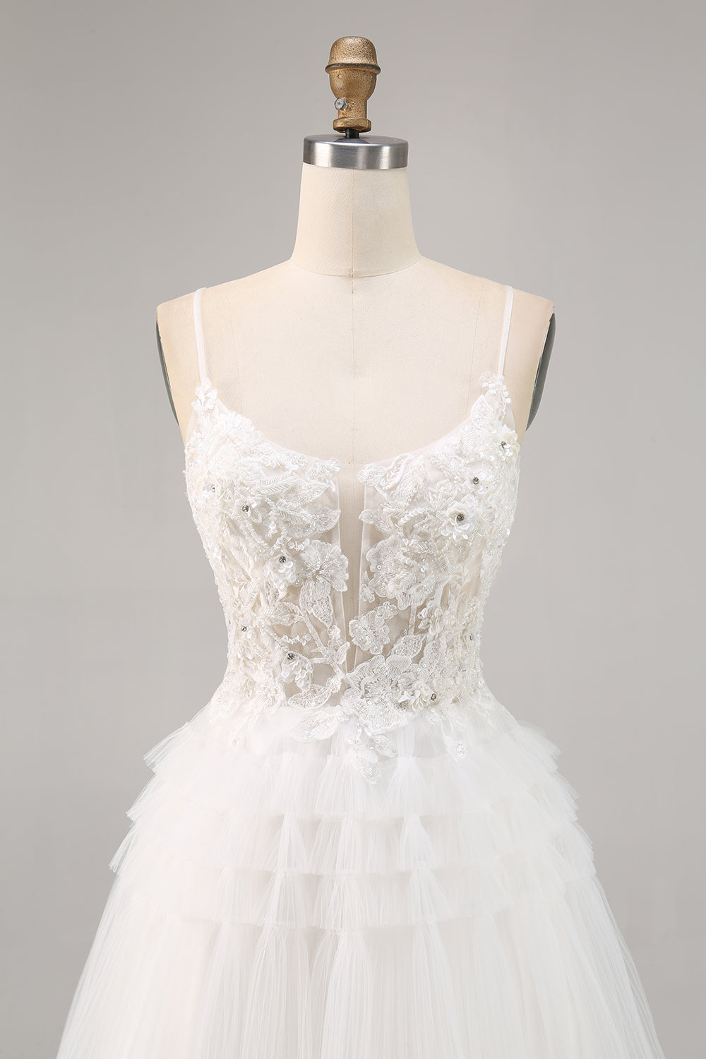 White Tulle A Line Short Prom Dress with Appliques
