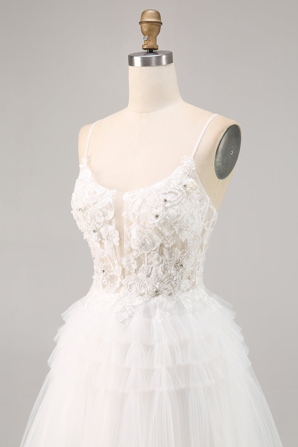 White Tulle A Line Short Prom Dress with Appliques