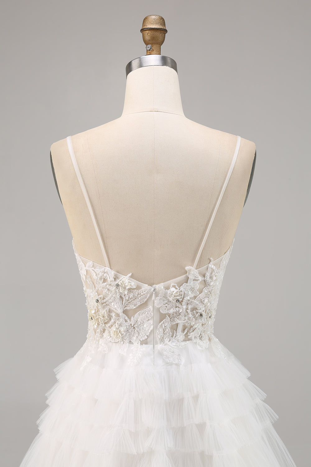 White Tulle A Line Short Prom Dress with Appliques