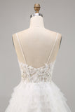 White Tulle A Line Short Prom Dress with Appliques