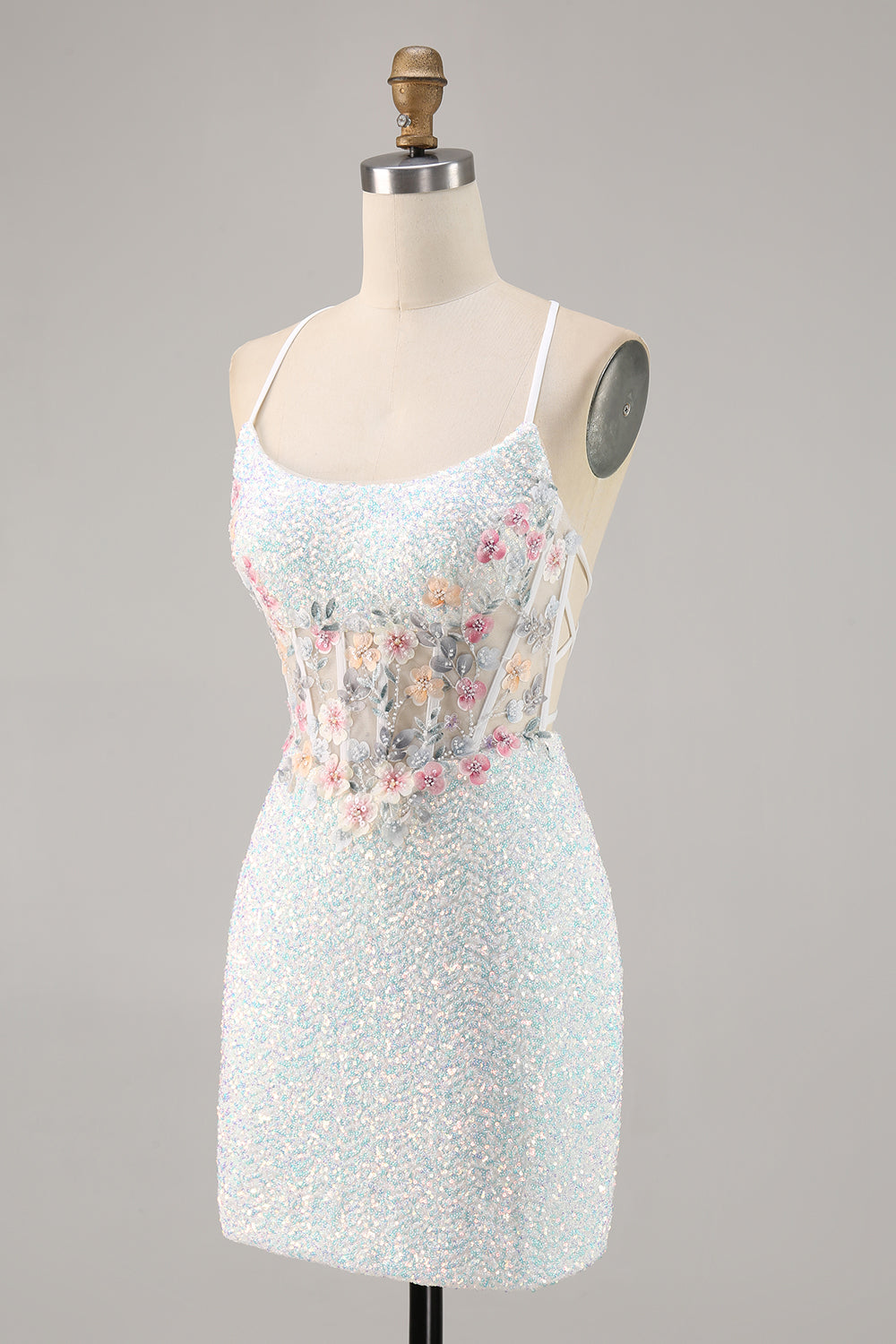 Sparkly White Bodycon Corset Cocktail Dress with Appliques