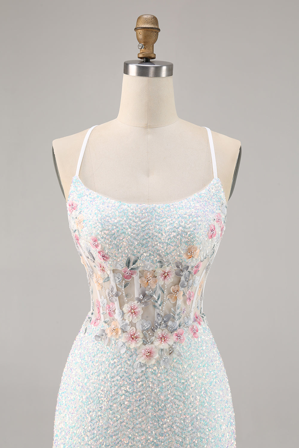 Sparkly White Bodycon Corset Cocktail Dress with Appliques