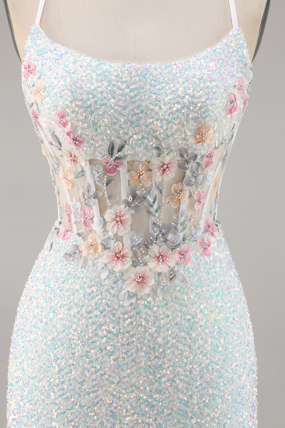 Sparkly White Bodycon Corset Cocktail Dress with Appliques
