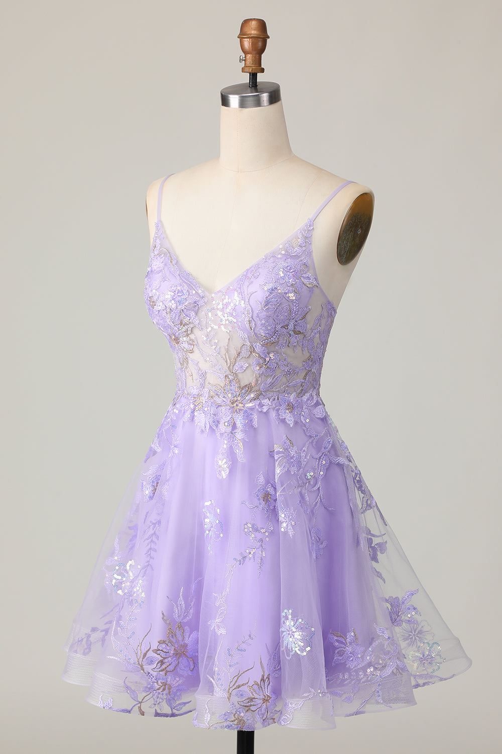 Purple A Line Tulle Cocktail Dress with Appliques