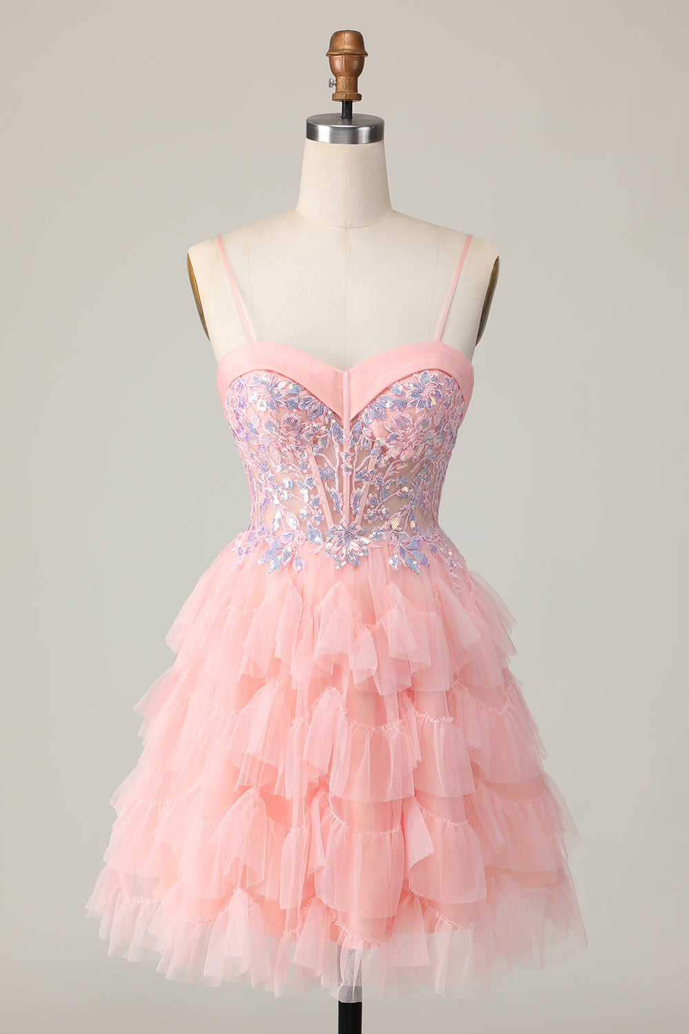 Pink Corset Sequin A Line Cocktail Dress
