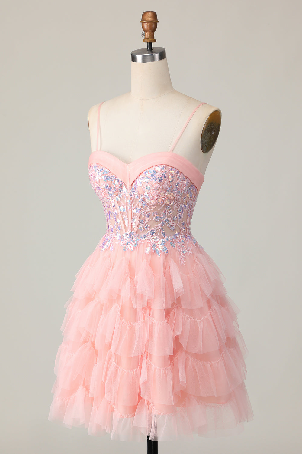 Pink Corset Sequin A Line Cocktail Dress