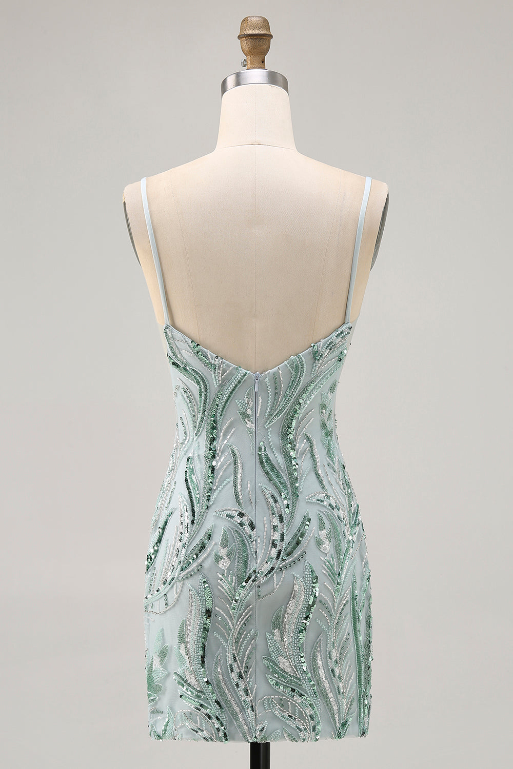 Green Bodycon Spaghetti Straps Beaded Cocktail Dress with Sequins