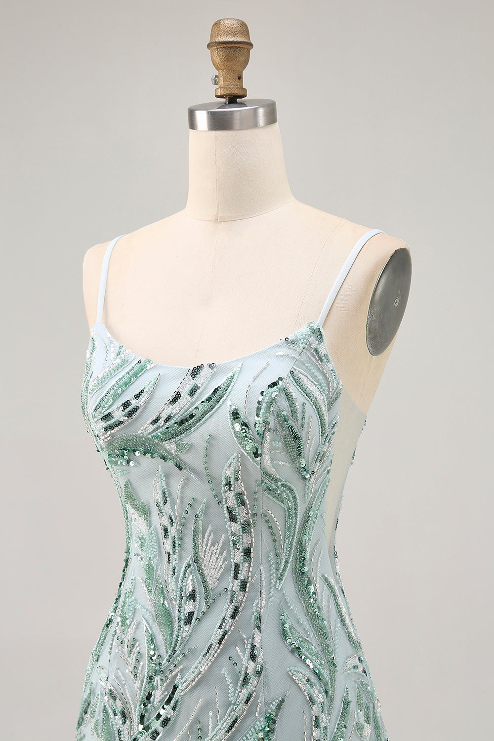 Green Bodycon Spaghetti Straps Beaded Cocktail Dress with Sequins