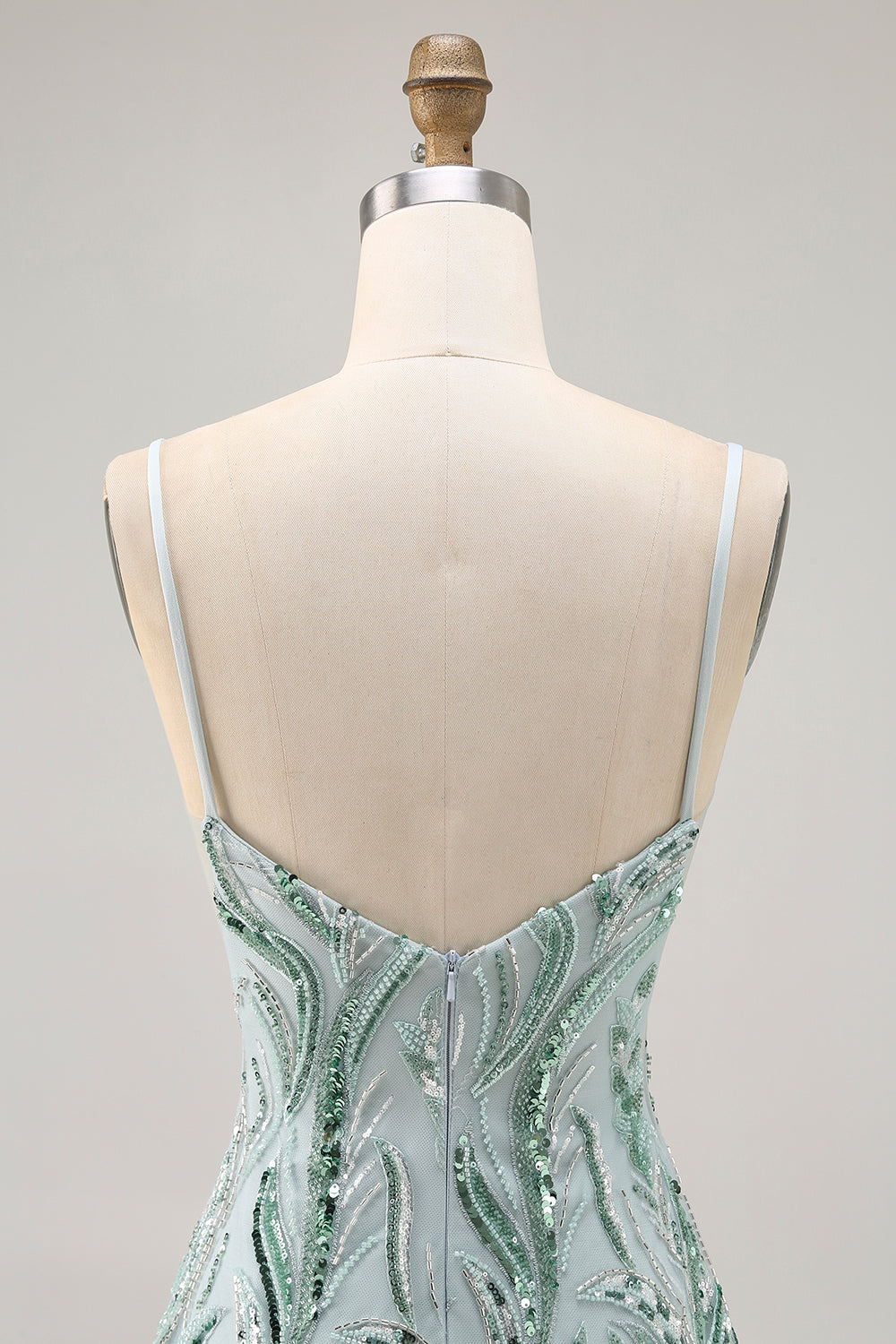 Green Bodycon Spaghetti Straps Beaded Cocktail Dress with Sequins