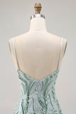 Green Bodycon Spaghetti Straps Beaded Cocktail Dress with Sequins