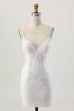 Sparkly White Bodycon Backless Sequin Short Prom Dress