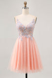 Blush A Line Sequins Appliqued Short Cocktail Dress