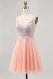 Blush A Line Sequins Appliqued Short Cocktail Dress