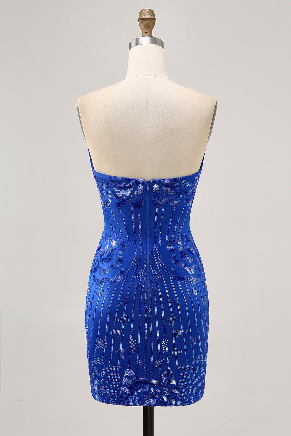 Strapless Royal Blue Beaded Bodycon Short Cocktail Dress