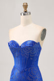 Strapless Royal Blue Beaded Bodycon Short Cocktail Dress