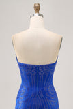 Strapless Royal Blue Beaded Bodycon Short Cocktail Dress