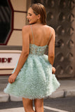 Sage Green A-Line Spaghetti Straps Corset Short Prom Dress with Appliques