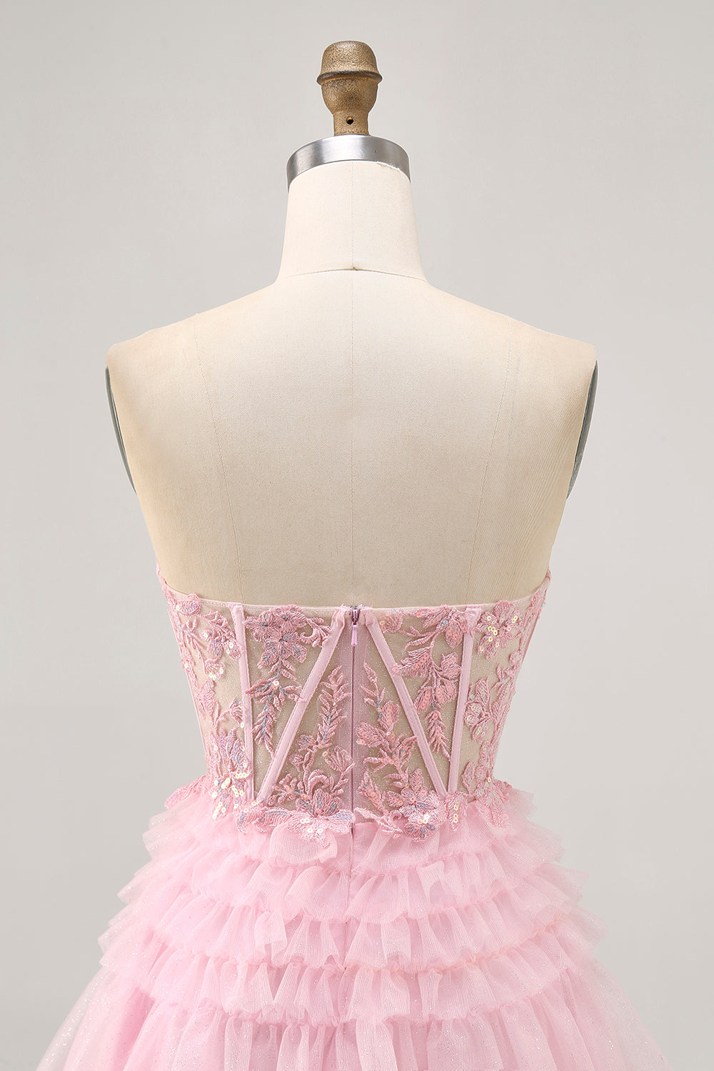 Strapless Pink A Line Corset Cocktail Dress with Appliques