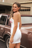 Sequins Floral Strapless Bodycon White Cocktail Dress