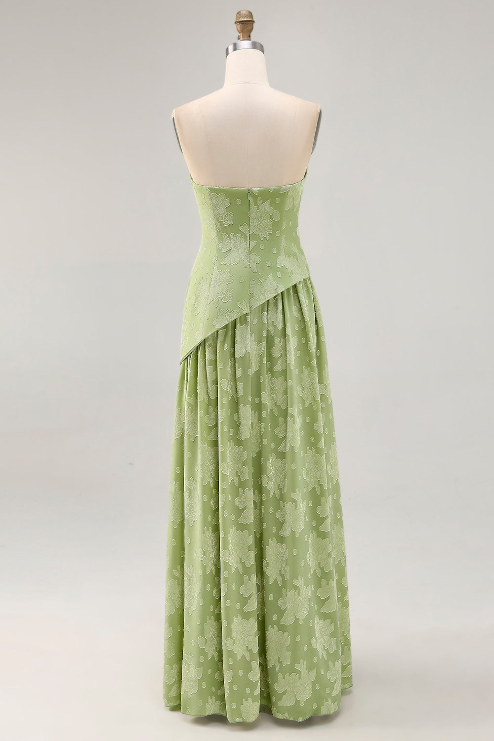 Floral Strapless Printed Sage Green Bridesmaid Dress with Slit