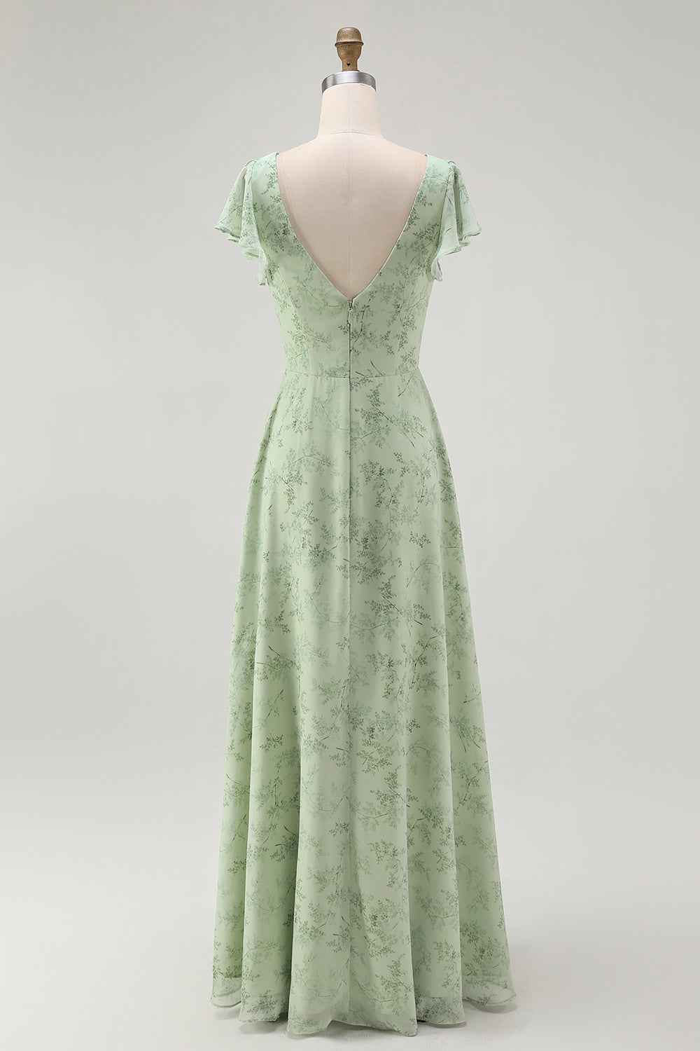 Dusty Sage A Line Short Sleeve Bridesmaid Dress with Slit