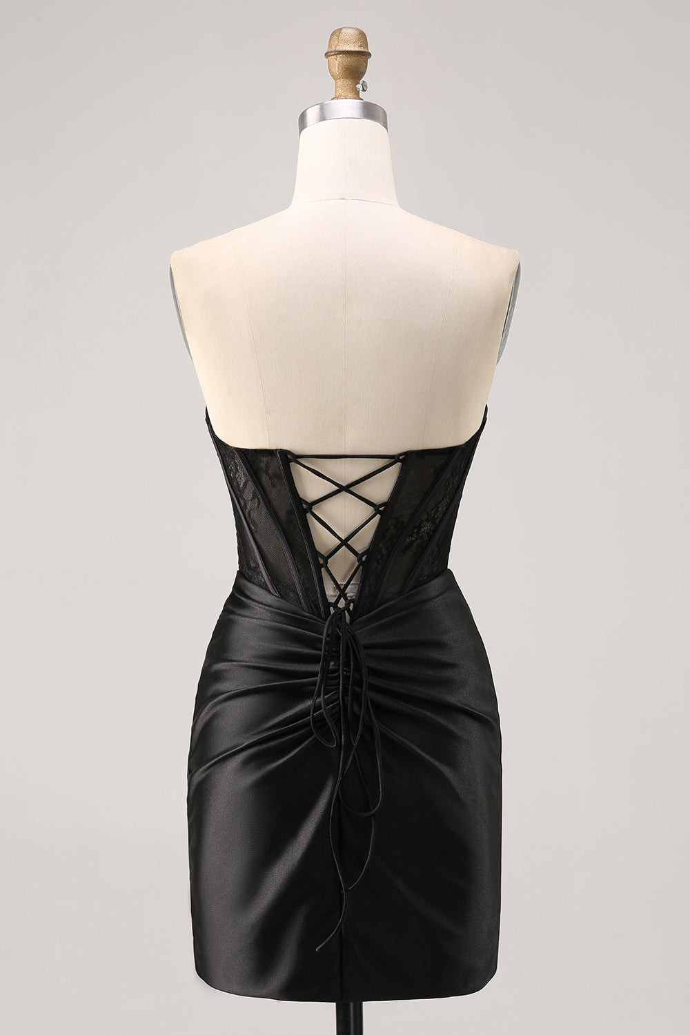 Corset Strapless Bodycon Lace Black Cocktail Dress