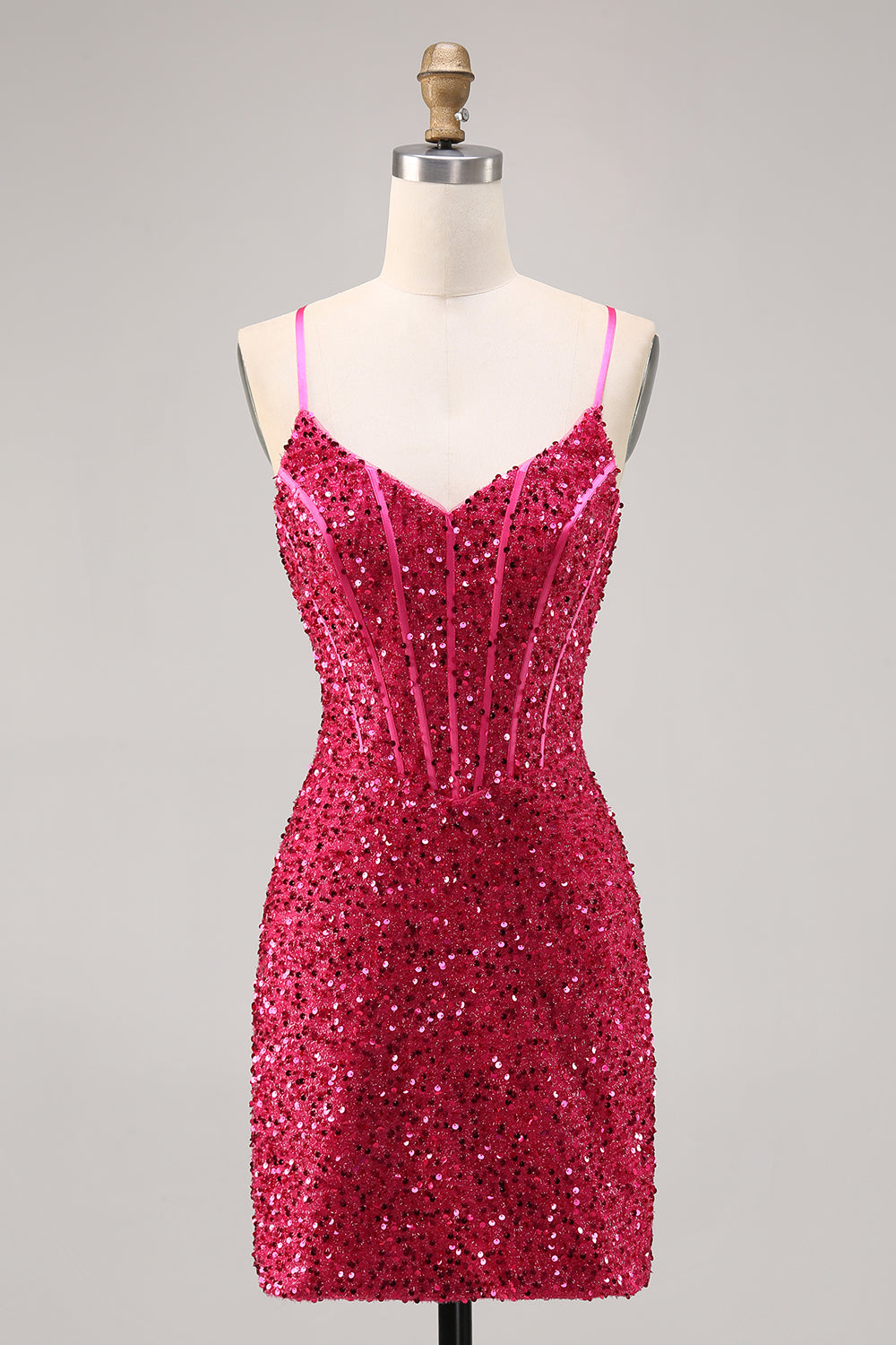 Sparkly Fuchsia Tight Corset Cocktail Dress