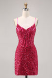 Sparkly Fuchsia Tight Corset Cocktail Dress