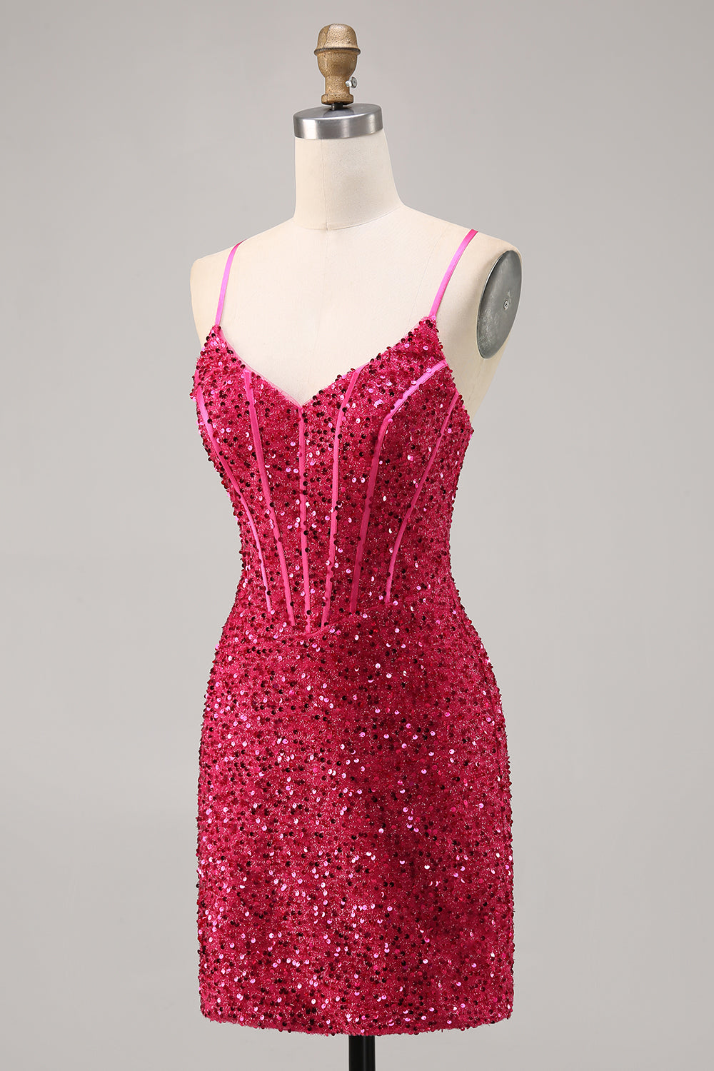 Sparkly Fuchsia Tight Corset Cocktail Dress