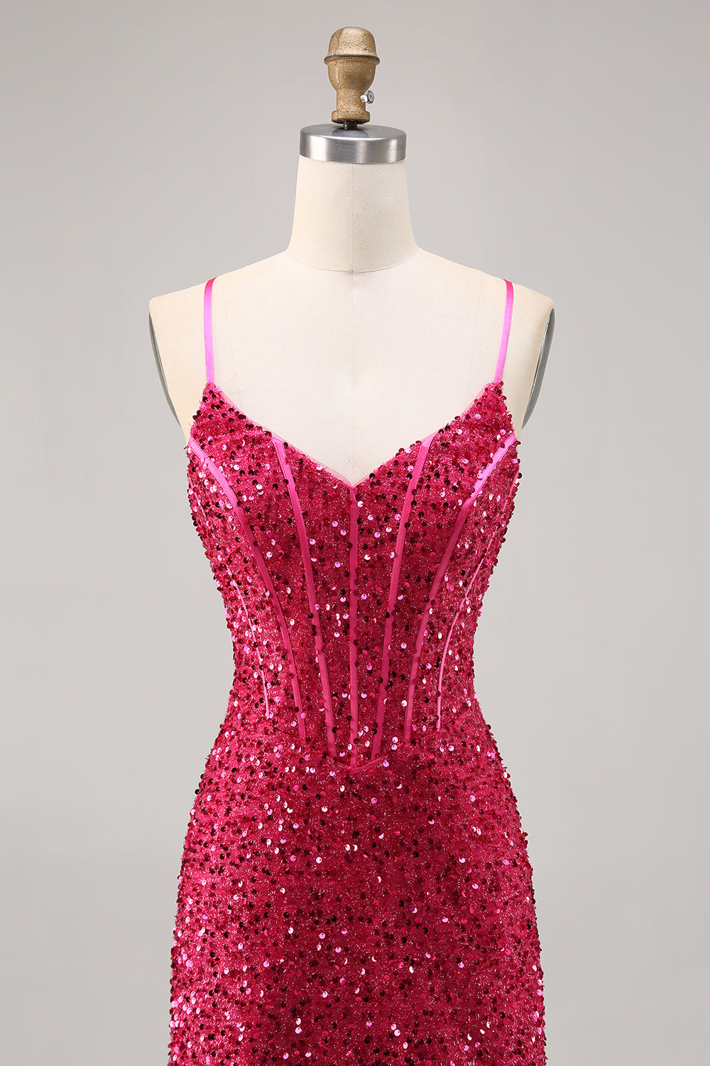 Sparkly Fuchsia Tight Corset Cocktail Dress