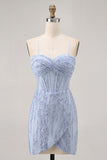 Sparkly Sequins Corset Grey Blue Bodycon Cocktail Dress