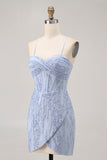 Sparkly Sequins Corset Grey Blue Bodycon Cocktail Dress