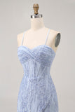 Sparkly Sequins Corset Grey Blue Bodycon Cocktail Dress
