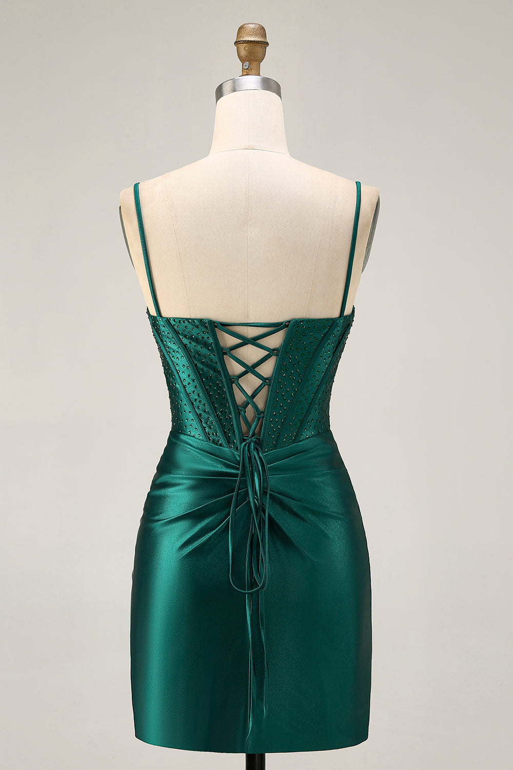 Dark Green Corset Bodycon Sequins Satin Cocktail Dress