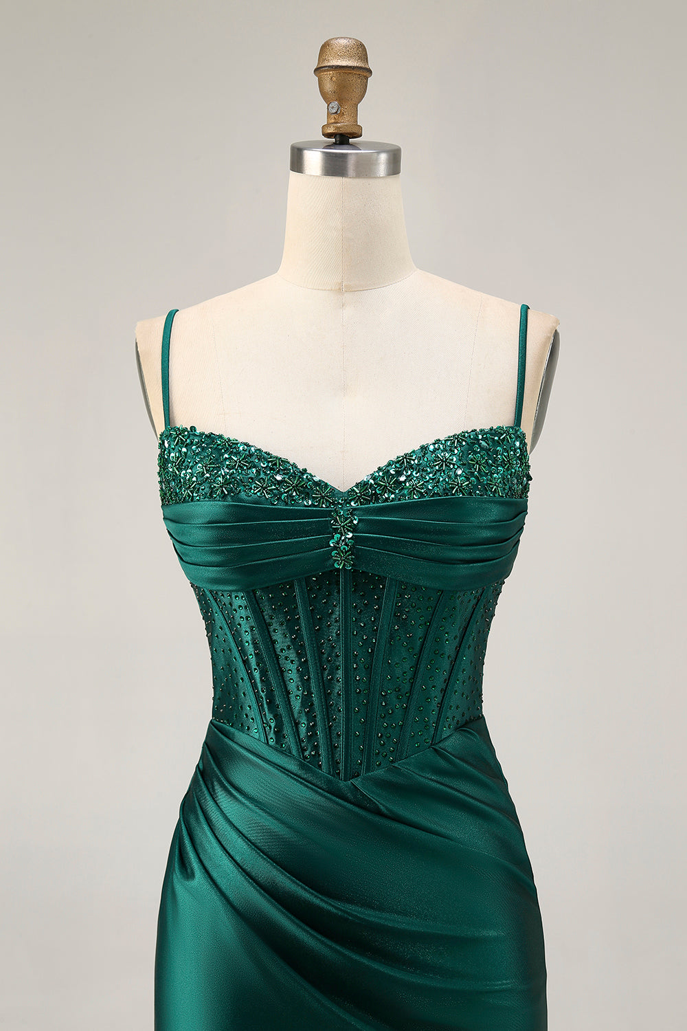 Dark Green Corset Bodycon Sequins Satin Cocktail Dress