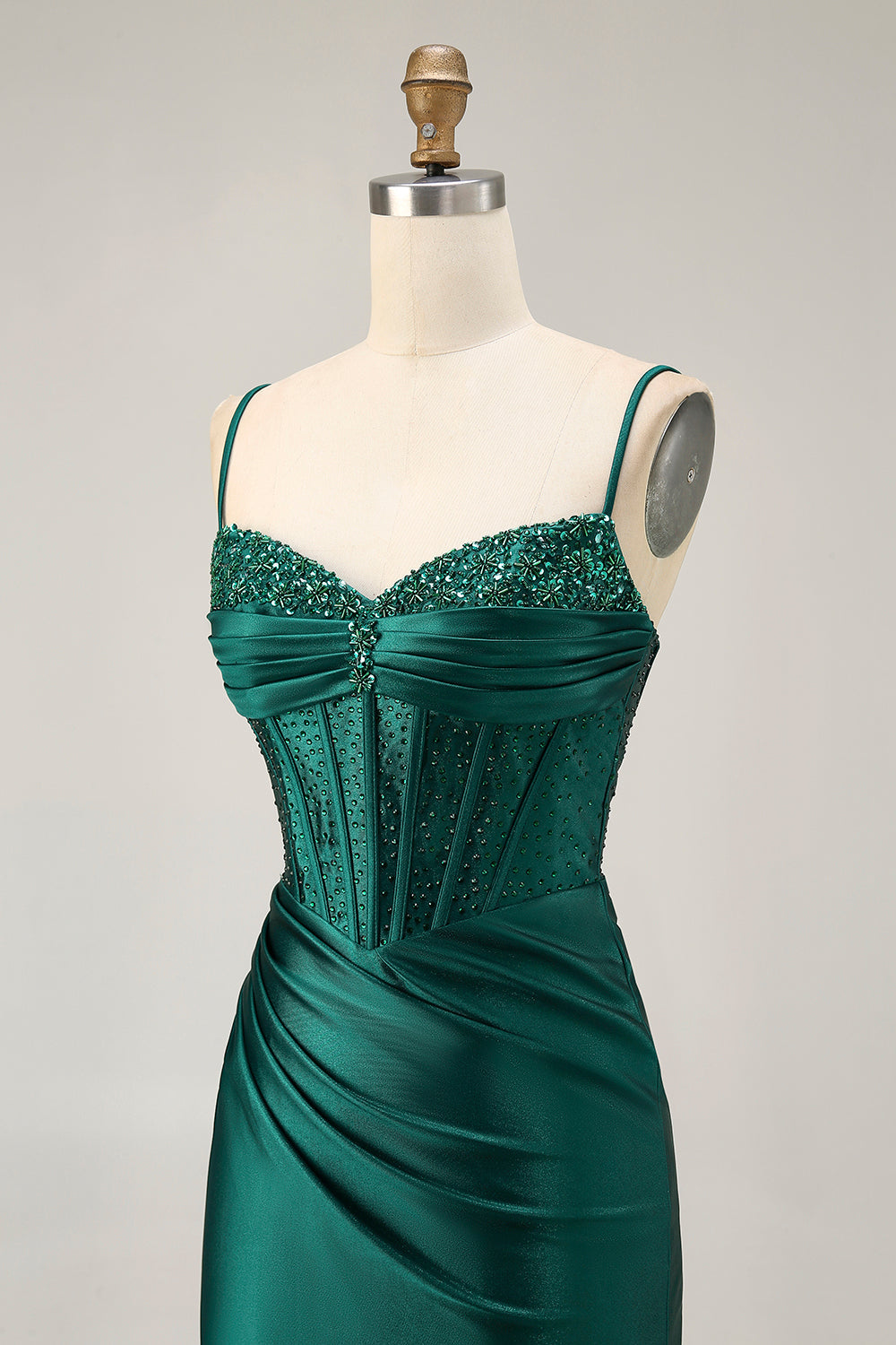 Dark Green Corset Bodycon Sequins Satin Cocktail Dress